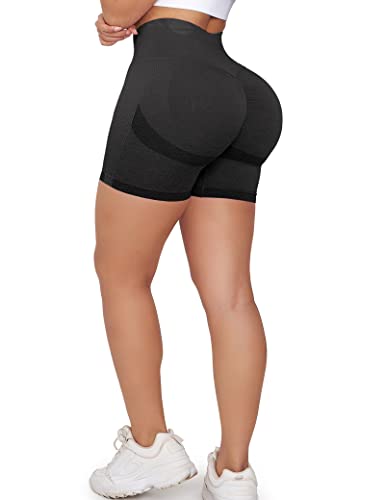 ZAAYO Scrunch Butt Sports Shorts F¨¹r Damen Push Up Booty Nahtlos Biker Yoga Fitness Gym Shorts Black M