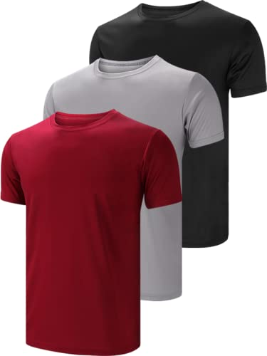 UEEKO 3er Pack Herren Sport Tshirt Kurzarm Schnelltrocknend Atmungsaktiv Fitness Funktions Shirt Running Männer Set.(Red/Grey/Black 3X-Large)