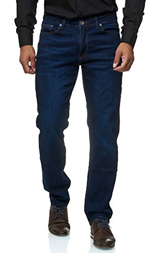 JEEL Herren-Jeans - Regular-Fit Straight-Cut - Stretch - Jeans-Hose Basic Washed 01-Navy 33W / 32L