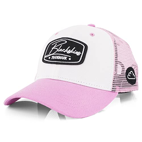 Blackskies Race Baseball Cap | Herren Damen Schirm Premium Snapback Trucker Mütze Kappe Basecap Jeans Kappe Weiß-Pink