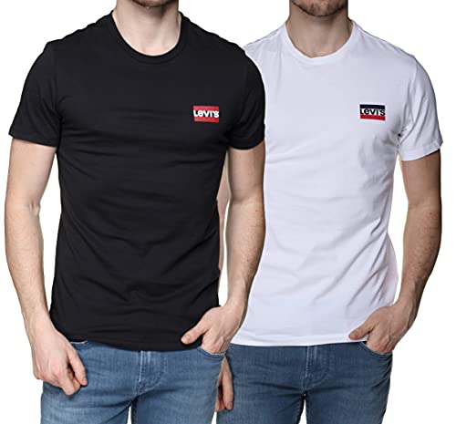 Levi's Herren 2pk Crewneck Graphic T-Shirt , 2 Pack Sw White/ Mineral Black, XXL