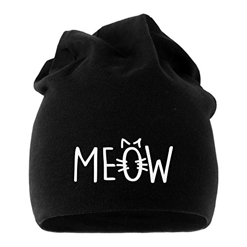 MoonWorks Jersey Beanie Katze Meow MIAU Cat Mütze Bedruckt Herren Damen schwarz Unisize