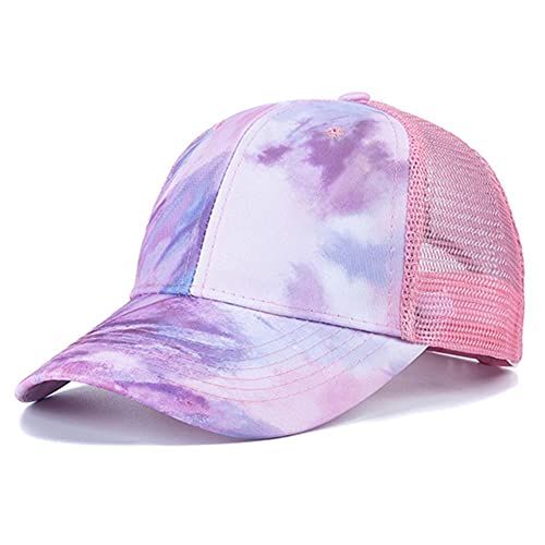 UKKO Cap Frauen Krawattenfarbstoff Mütze Multicolor Unregelmäßiger Druck Baseballmütze Weibliche Outdoor Streetwear Sommerkappen Hüte-Pink,54Cm-62Cm