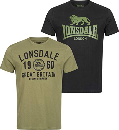Lonsdale Herren Bangor Double Pack T Shirt, Black/Olive, 3XL EU