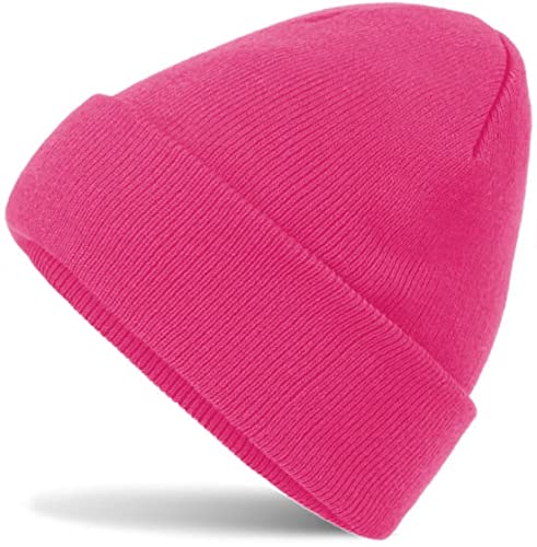 HatStar Wintermütze | Damen Beanie Mütze | Herren Feinstrick Beanie | für Frauen Männer Unisex | Cuffed Hats Weich & Warm (neon pink)
