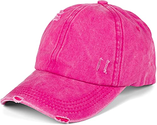 styleBREAKER Damen Baseball Cap im Washed Destroyed Used Look, Ponytail, 6-Panel, Klettverschluss verstellbar 04023080, Farbe:Pink